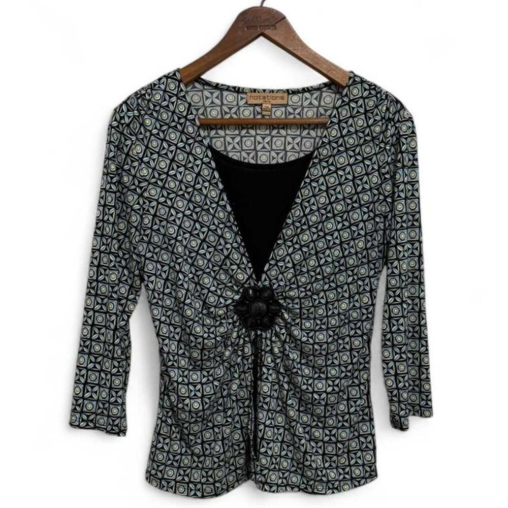 Notations Petite Geometric Print Faux Layered Top PM